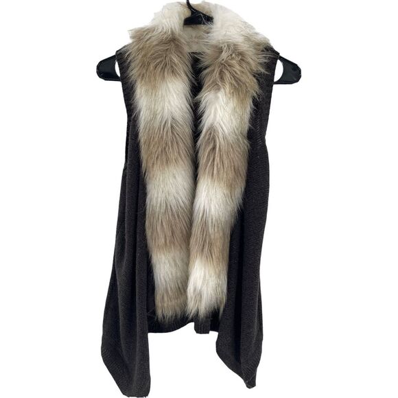 Altar'd State Vest Sleeveless Gray Knitted Faux Fur Collar Women's Size M Clean‎ - Picture 1 of 7